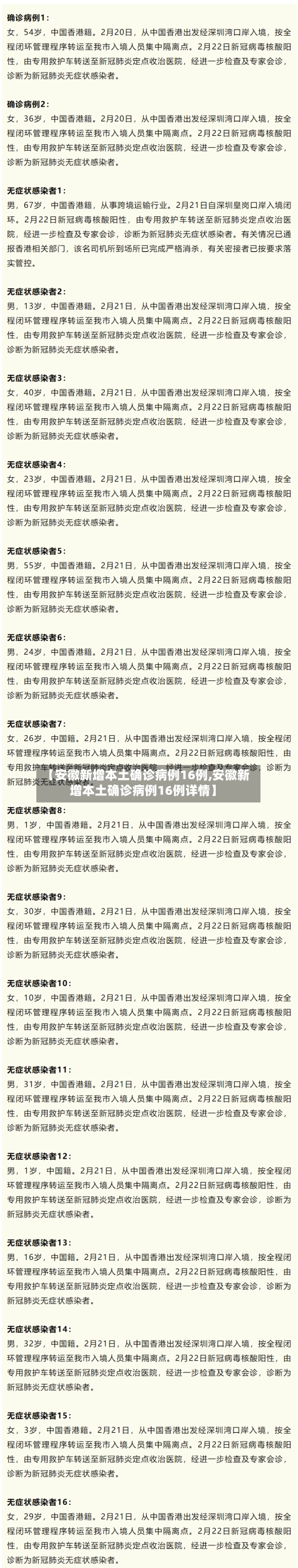【安徽新增本土确诊病例16例,安徽新增本土确诊病例16例详情】